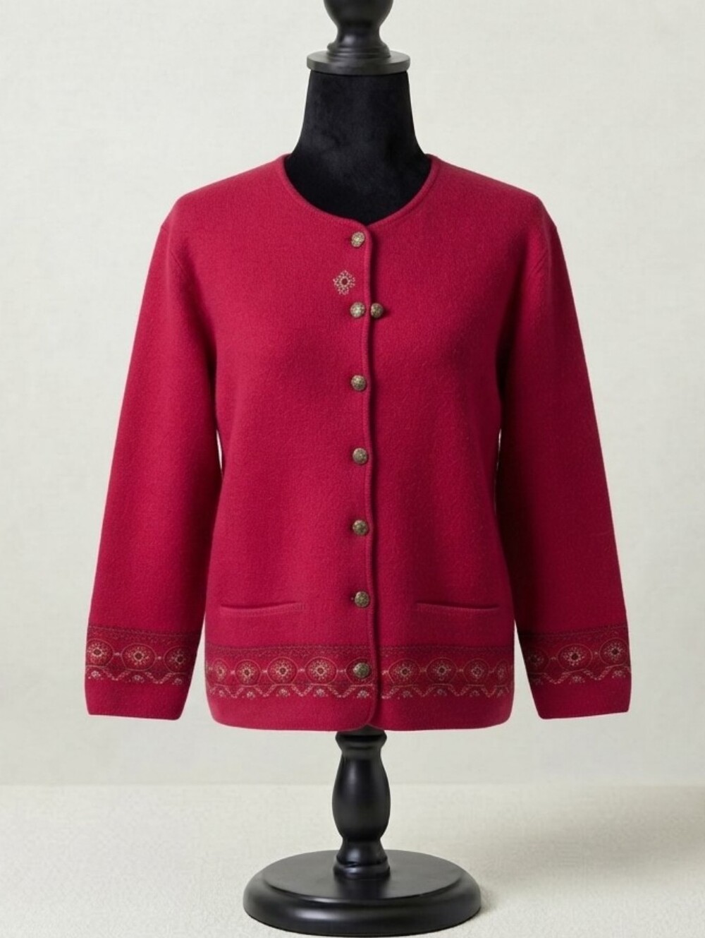 Simons Vintage Red BoHo Wool Cardigan Folkloric Nordic Grandpa Sweater XL